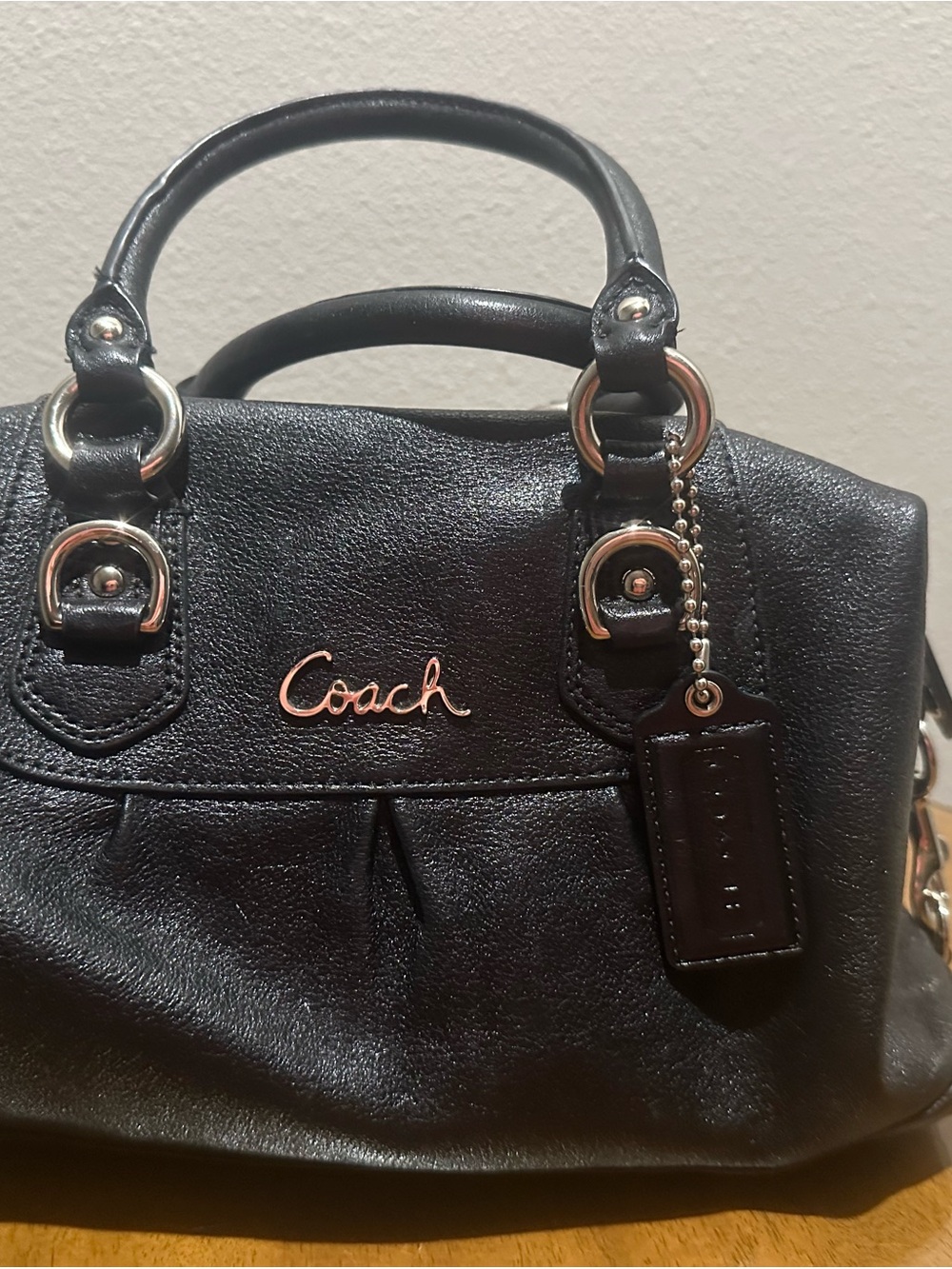 Authentic Y2K Coach Ashley Black Pleated Leather Satchel F15445